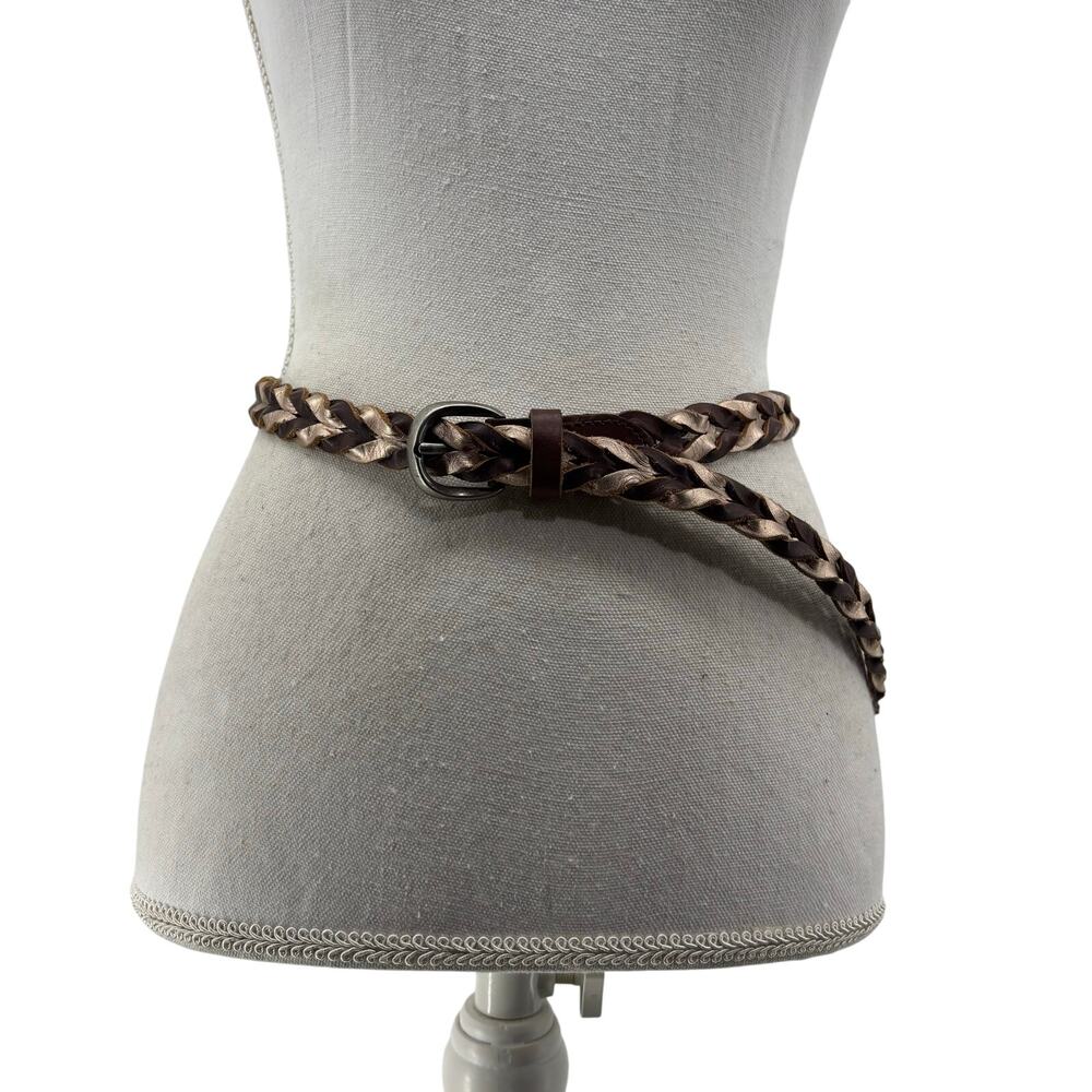 Fossil Size M Women's Leather Braided Belt Brown Gold Boho
